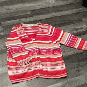 Liz Claiborne Red and Pink Striped Cardigan